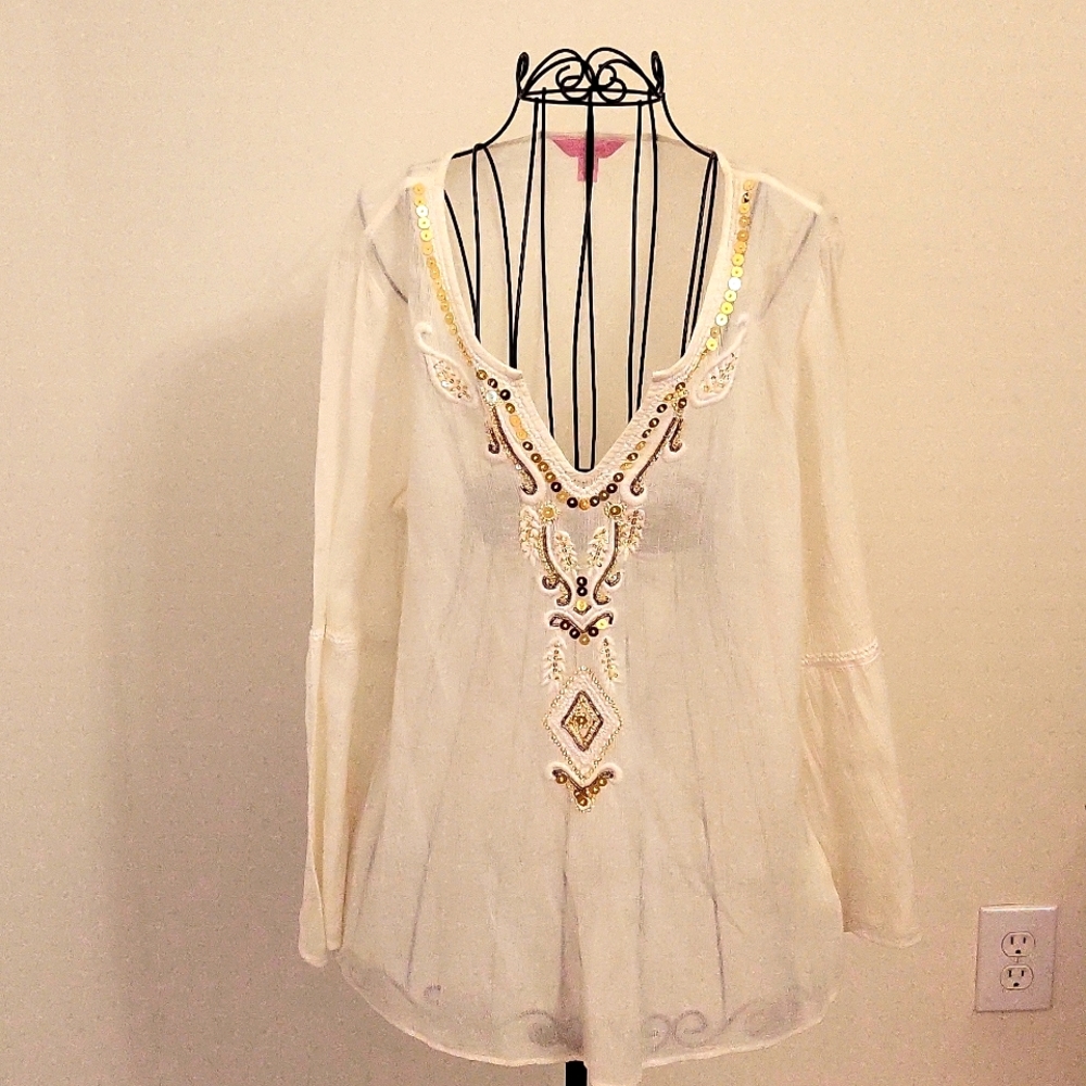 Lilly Linen Tunic With Bell Sleeves